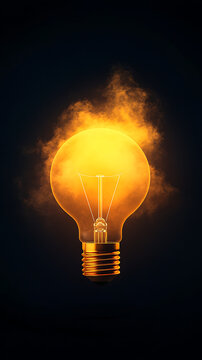 A glowing light bulb with smoke emanating from it, symbolizing inspiration and new ideas.