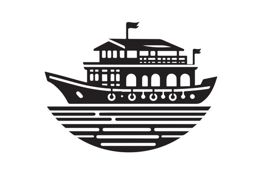 recommend clip art: Houseboat Silhouette Vector Illustration - Perfect for Nautical Designs