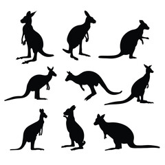 Hand Drawn Kangaroo Silhouette Set
