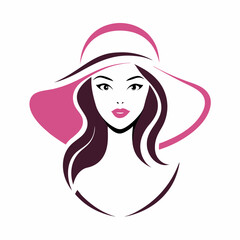 Simple line art logo of a woman wearing a hat, on a white background, vector illustration. Beautiful Woman in Hat Vector.