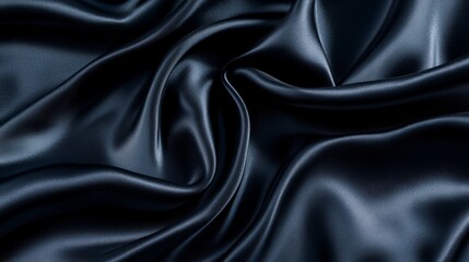 Obraz premium This image showcases an elegant black satin fabric with luxurious waves creating a smooth texture perfect for background use