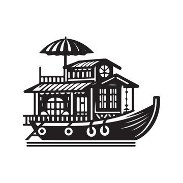 recommend clip art: Houseboat Silhouette Vector Illustration - Perfect for Nautical Designs