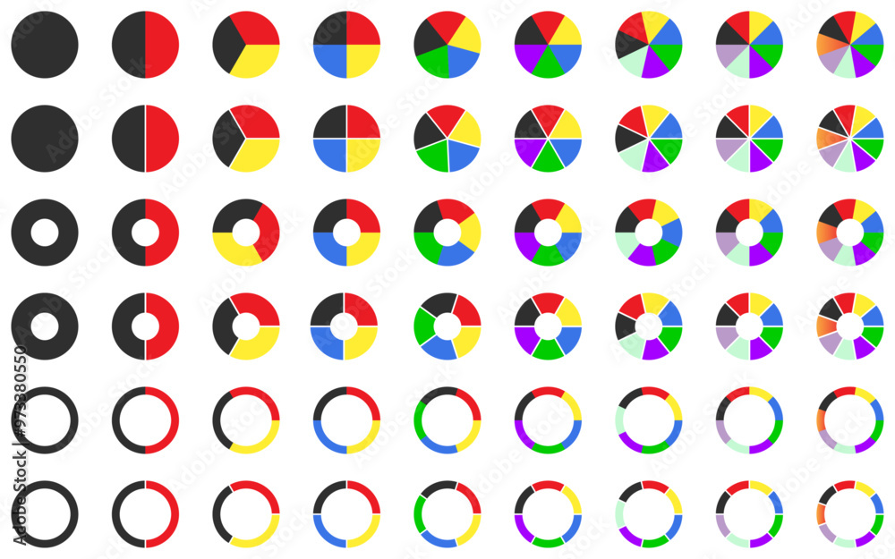 Poster pie chart set circle diagram segmented sections or parts infographic business data analysis cliptart