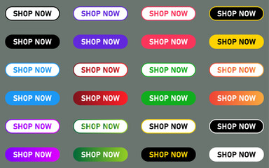 SHOP NOW buttons collection for website interface colorful gradient sign symbol buttons icon set