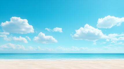 Obraz premium Calm beach with turquoise water and fluffy clouds