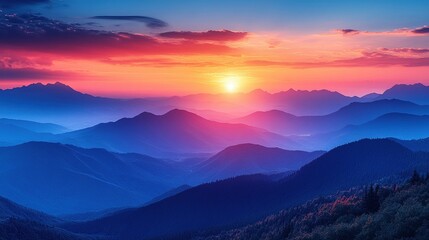 Obraz premium Layers of mountain ranges at sunset