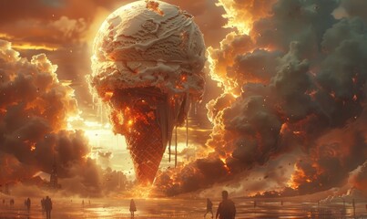 a big ice cream is in the atmosphere, alien covenant styled, the end of the world, cinematic view