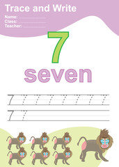 Trace and write number for children. Exercise for children to recognize the number. Educational worksheet for preschool. 