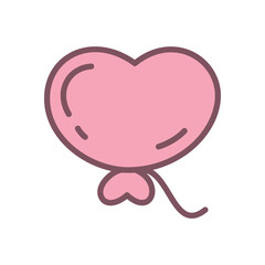 Cute balloon icon. Hand drawn illustration of a pink heart-shaped balloon isolated on a white background. Kawaii St. Valentine day sticker. Vector 10 EPS.