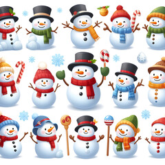 Naklejka premium Snowmen Collection, Snowmen designs, Snowmens in a line