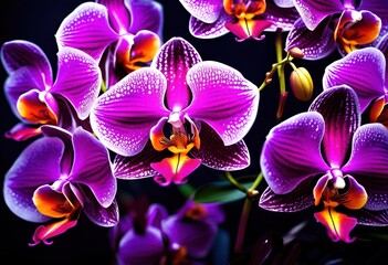 vibrant orchid design featuring bright purple pink petals deep dark background stunning visual appeal, floral, nature, beauty, art, color, decoration, pattern