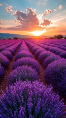 Obraz premium Endless Lavender Fields at Serene Sunset with Breathtaking Scenic Landscape