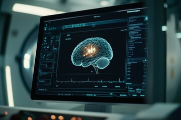 Futuristic Brain Scan Screen Animation Displaying Neural Data and Anatomical Visualization