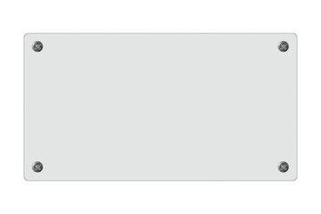 Transparent glass panel secured with screws for modern design applications in interior architecture and decorative projects,  isolated