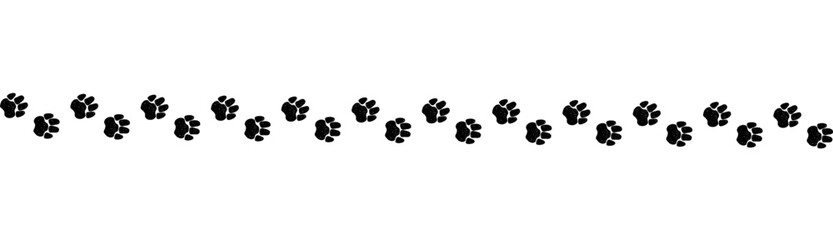 A path of paw prints of pets, dog or cat drawn in grunge style. Vector illustration drawn in charcoal © Sviatlana