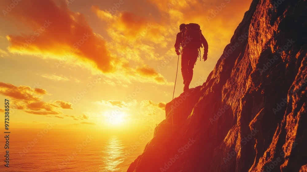 Canvas Prints Hiker at Sunset on a Mountaintop