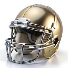Naklejka premium Shiny golden football helmet isolated on white background for sports gear concept
