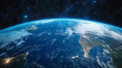 Fototapeta premium A breathtaking satellite view of Earth showcasing the diverse continents and vast blue oceans, highlighting the beauty and complexity of our planet's natural geography.