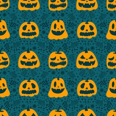 Halloween cute pumpkins seamless monsters pattern for wrapping paper and fabric