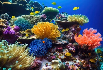 Fototapeta premium vibrant coral reefs teeming diverse marine life colorful underwater ecosystem, fish, diversity, habitat, ocean, sea, aquatic, species, beauty, flora, fauna