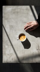 Minimalist Morning Coffee Break on Concrete Table
