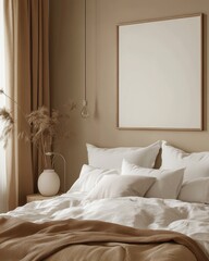 Scandinavian Bedroom with Poster Decor. Modern Design in Earthy Tones