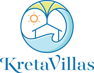 Logo of Villas featuring a sun, house, and wave design surrounded by a colorful circle representing a coastal theme