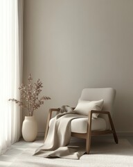 Minimalist Nordic Living Room with Simple Decor and Scandinavian Lifestyle Concept, 3D Render