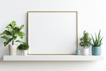 Minimalist Home Decor. Interior Design with Green Plants on White Wall Background