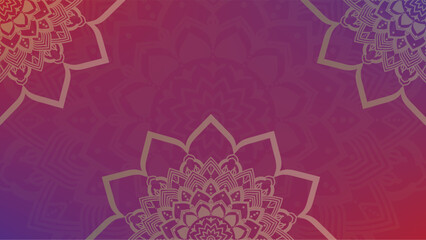 Round mandala on colorfull gradient background. Translucent mesh pattern in the form of a mandala. Mandala with floral patterns. Pastel Yoga template. Gradient background with round mandala.