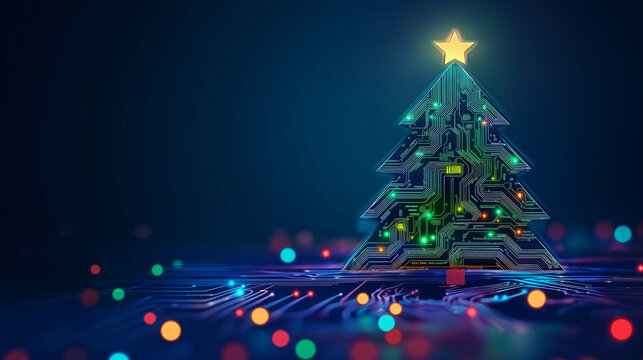 christmas tree with lights , technological style 