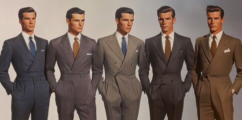 Five Men in Suits and Ties Standing in a Row