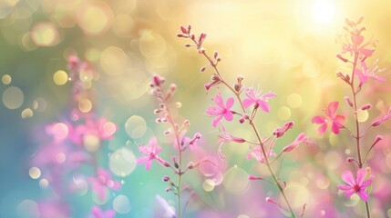 Fototapeta premium Summer sticky catchfly with selective focus and soft bokeh card background