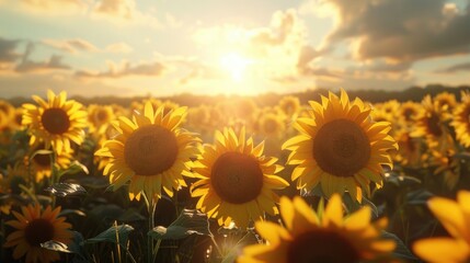 Obraz premium Sunflowers bloom splendidly at dawn