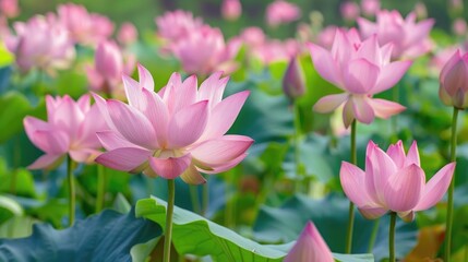Fototapeta premium Summer sees pink lotus blossoms