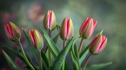 Spring ready tulip buds in full garden