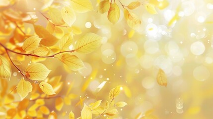 Fototapeta premium Soft Fall Background with Yellow Leaves and Bokeh