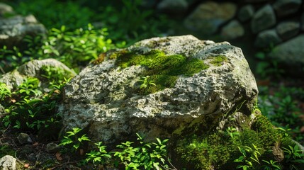 Obraz premium Stone and moss in a natural background