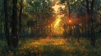 Obraz premium Sunset at the edge of the forest