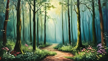 Vibrant Forest Landscape in Artistic Brushstrokes