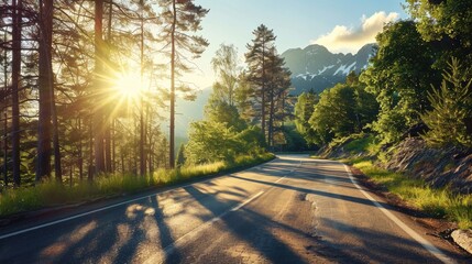 Fototapeta premium Sunny morning scene on asphalt mountain road