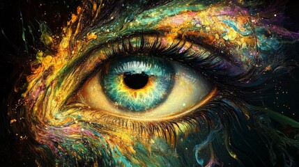 Obraz premium A Vibrant Cosmic Eye Featuring a Colorful and EyeCatching Abstract Background Design