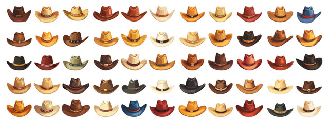 Cowboys hats. Western hat cowboy headwear accessory, wild west country clothes for rodeo, set vector illustration