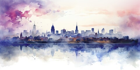 Fototapeta premium Cityscape with watercolor effect