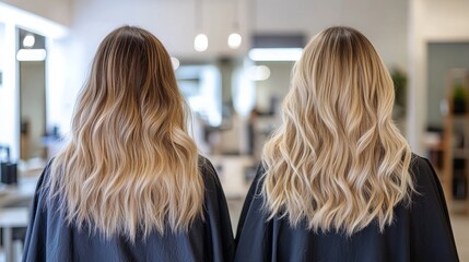Fototapeta premium Girl’s Hair Color Transformation: From Dark to Light with Professional Salon Treatment – Stunning Before and After Makeover Results