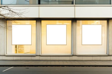 Urban Storefront. Contemporary Building with Blank Poster Mock-Up in City Street