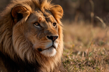 Fototapeta premium un león mirando; en la sabana 