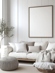 Scandinavian Modern Poster Frame in Living Room Interior: 3D Render
