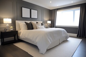 Modern Minimalist Bedroom Interior Design with Grey Tones and Mock Wall