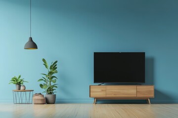 Modern Living Room Interior with Television on White Table